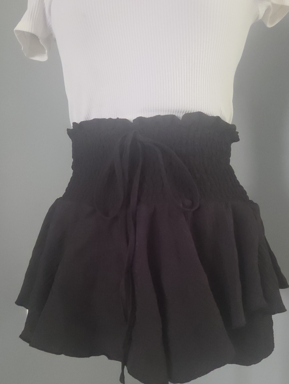 High-Waist Black Smocked Circle Skirt